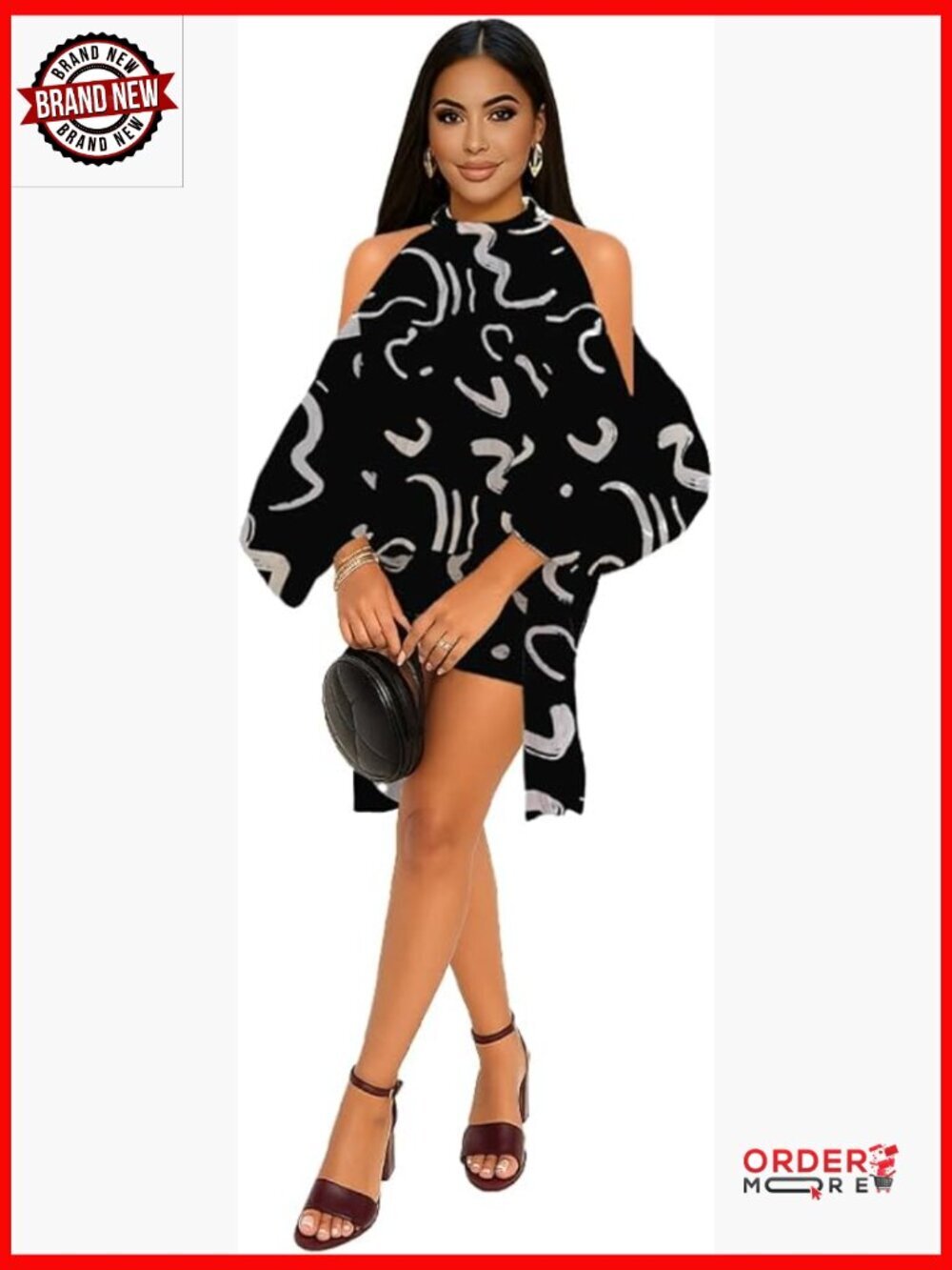 2 Piece Skirt Set Off Shoulder Puff Sleeve Top and Skirt Set Vacation Dress